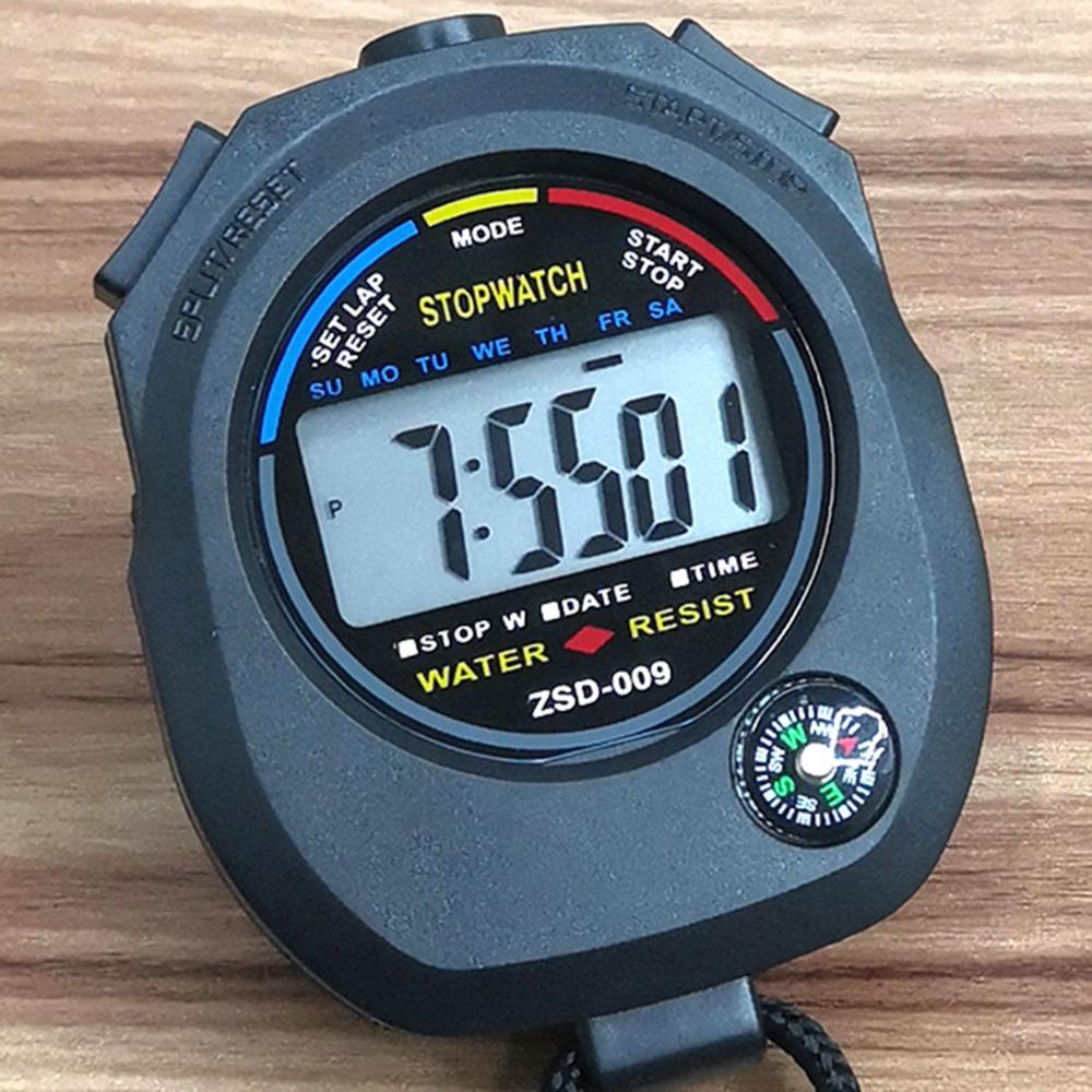 Professional LCD Sports Stopwatch Waterproof Training Timer Portable 24H Clock Watch