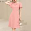 ZANZEA Женское повседневное свободное летнее платье с круглым вырезом и коротким рукавом