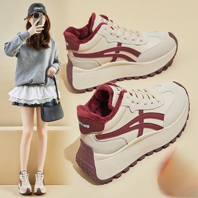 Новый стиль плюшевых папиных туфель для женщин зимой для студентов на толстой подошве, теплых и для отдыха