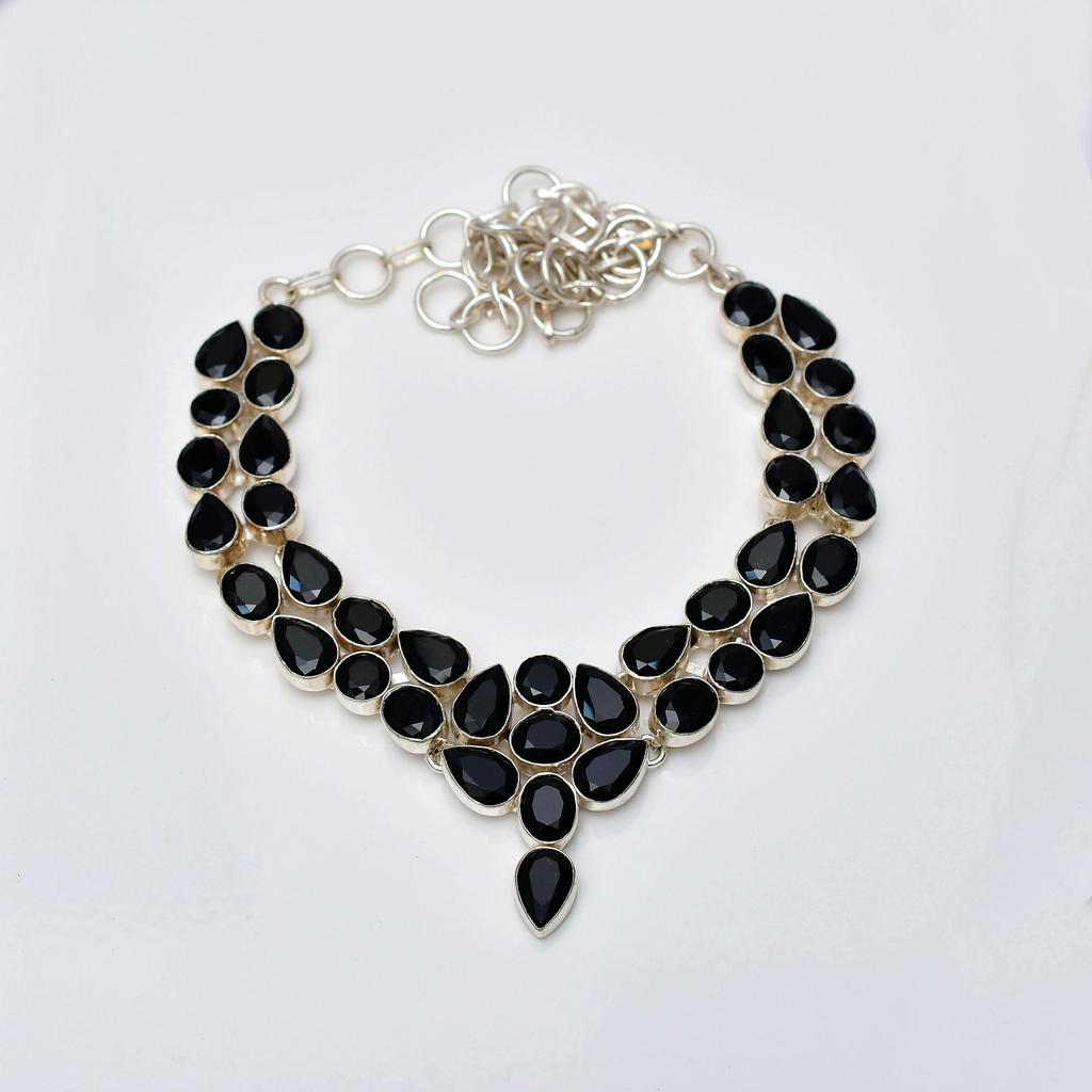 Black Spinel Gemstone Pendant: 925 Sterling Silver Handmade Multi Shape Gemstone Necklace Jewelry