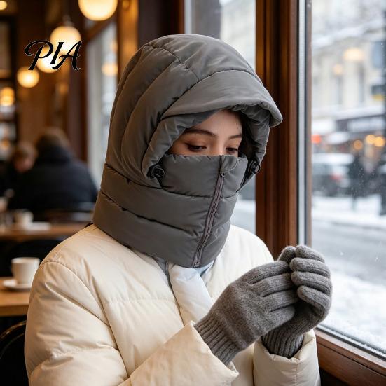 Cold Wind Protection Hat Women Winter Balaclava Hat, Wind-Resistant Zipper Face Mask for Thickened Scarf Weather, Thermal Hooded Scraf Outdoor