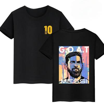 Футболка с двусторонним принтом Лионель Месси №10 GOAT Аргентина, Унисекс уличная футболка для фанатов футбола, Повседневный топ для футбола, 100% хлопок
