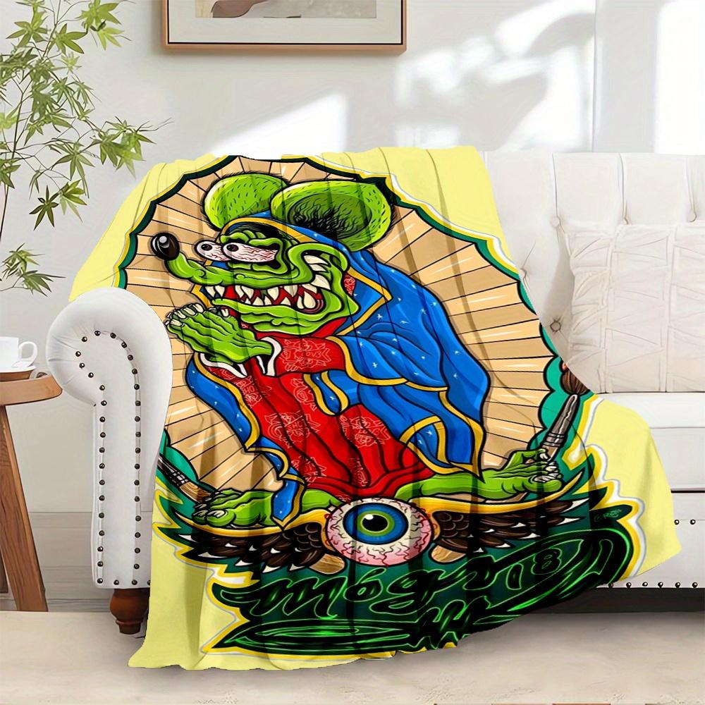 1pc Rat Fink,Virgin Mary,Tattoo ArtTheme Digital Printed Flannel Blanket, Super Soft Plush Fleece Bed Cover, Multi-Function Four Seasons Hyp