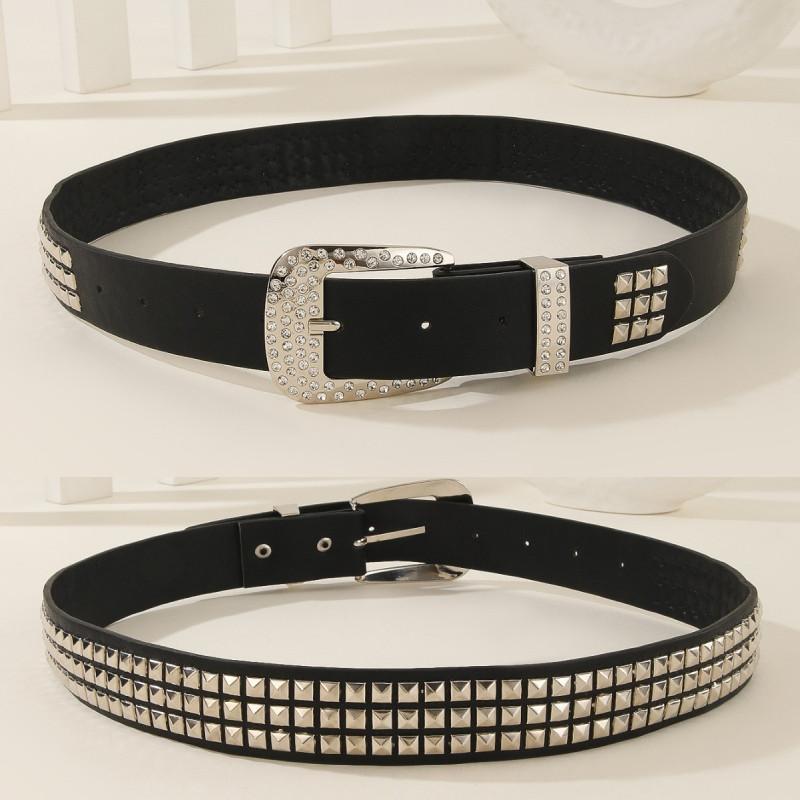 And Rivet Fashion Rhinestone Decoration Women Casual Wide Belt For Daily