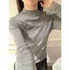 Korean gray semi-turtleneck hollow knitted bottoming shirt women's autumn and winter light luxury high-end sense inner lace splicing top