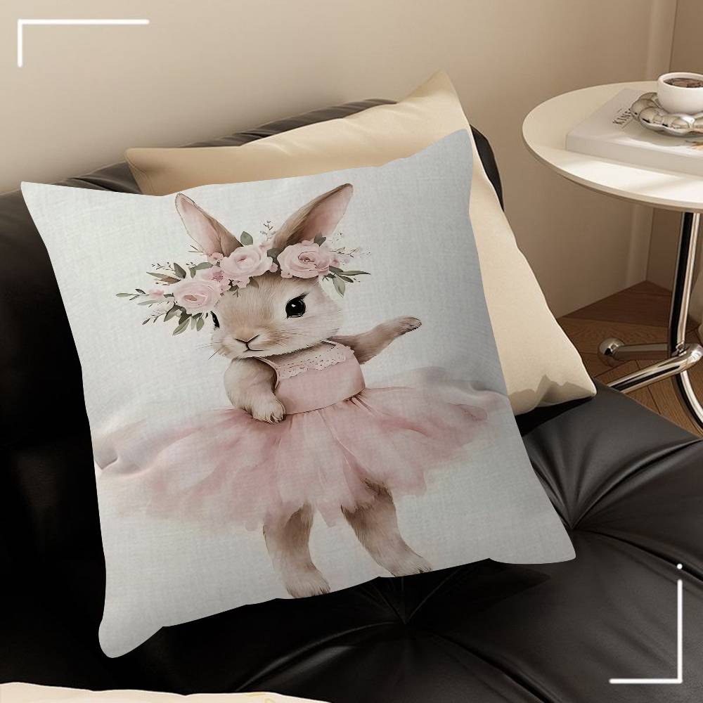 Cute Ballerina Bunny Ballet Animal Pillowcase Toon Gift Cushion Cover Bedroom Home Sofa Chair Seat Decor Pillow Case