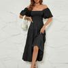 Women's Summer Fashion Solid Color High Waisted Bubble Sleeve Waist Dresses