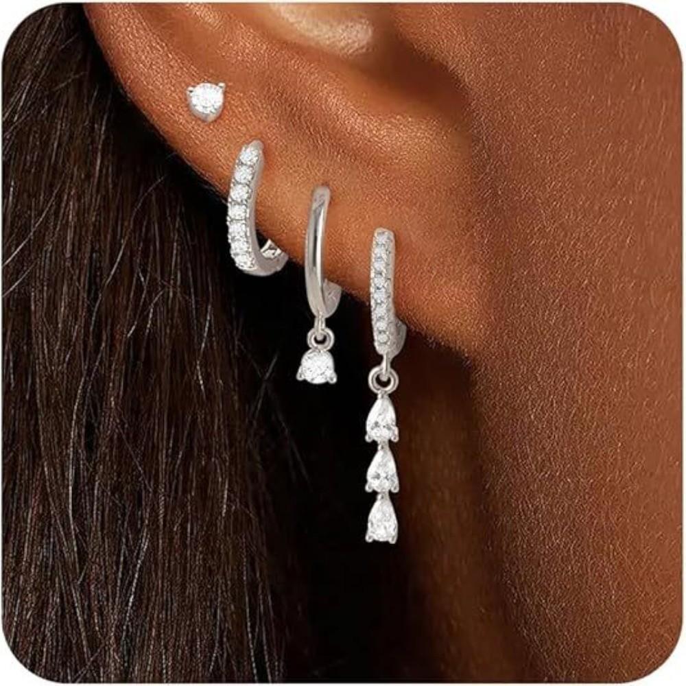 4Pcs/Set Zircon Drop Earrings Set Geometric Hoop Pendant Earrings Set Women Accessories