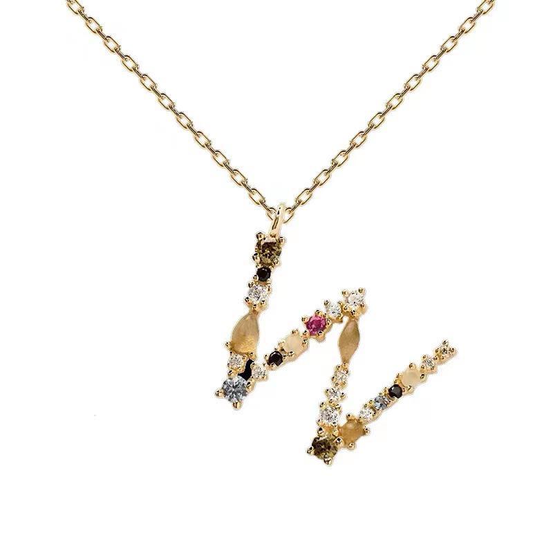 Красочное ожерелье с алфавитом из циркона: Женский европейский и американский дизайн