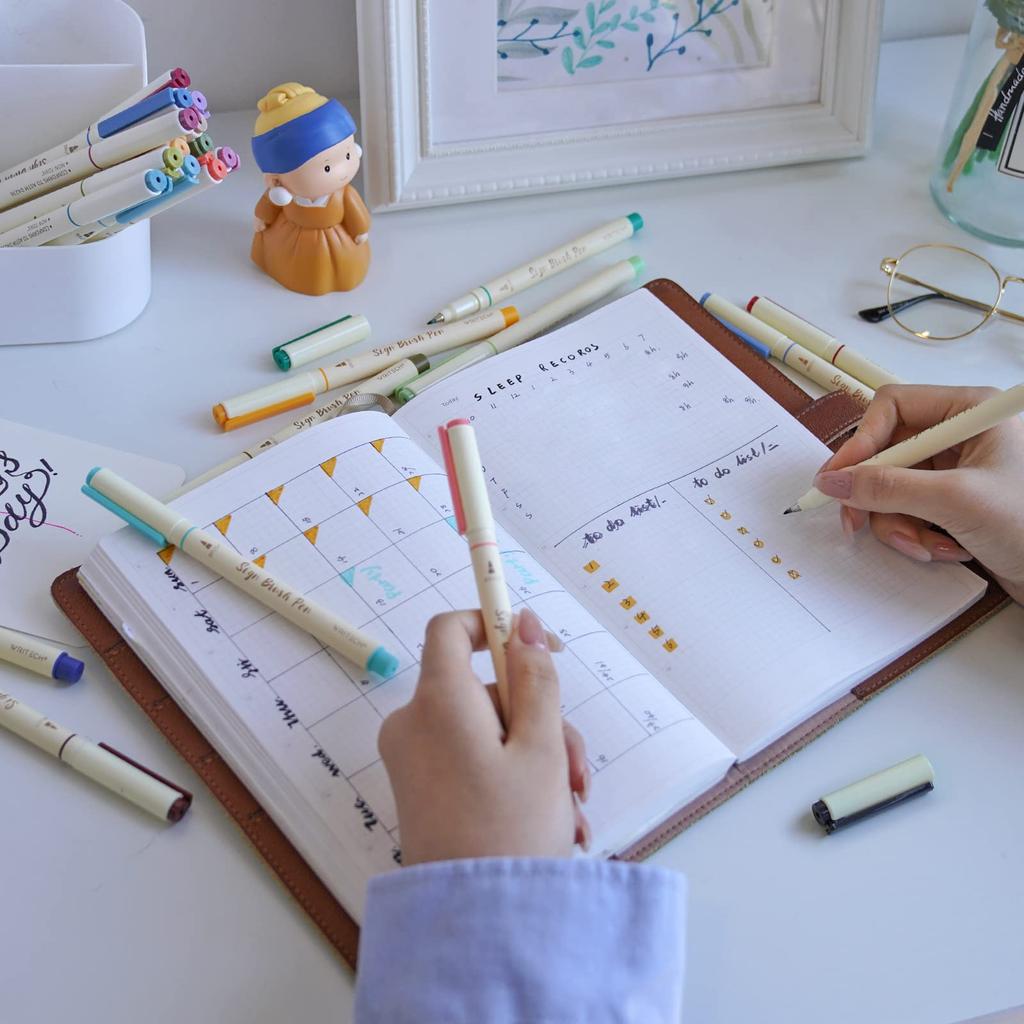 WRITECH Arts Sign Brush Brush Pen Tip Felt Ink Color 12 Assorted Pastel Perfect for and Calligraphy Pen, Marker, Tip, Water-Based Pen, Colors,