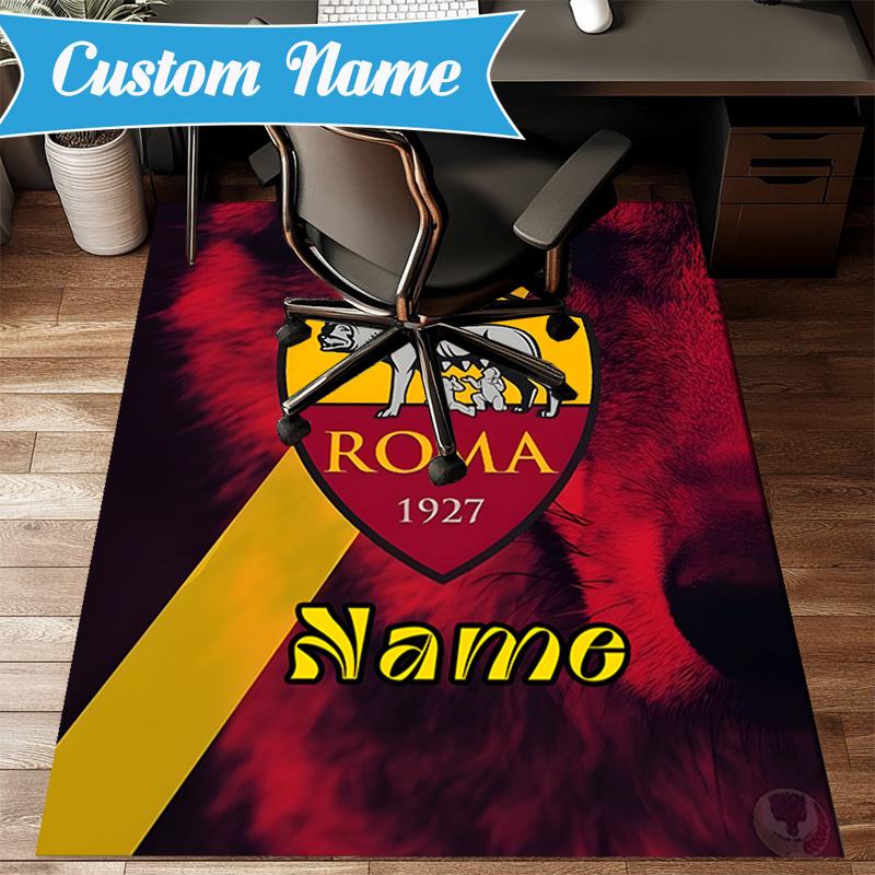 Custom Name Roma Football Crest Emblem Rug Game Carpet, Floor Mat for Bedroom Living Room Entryway Rug, Home Decor Idea Gift for Christmas birthday
