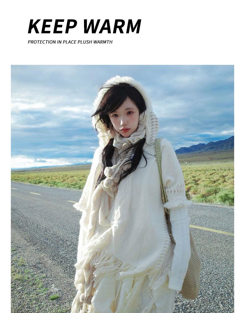 Белый Бохо-Кейп-Шаль-Свитер с Кистями Mori для Женщин