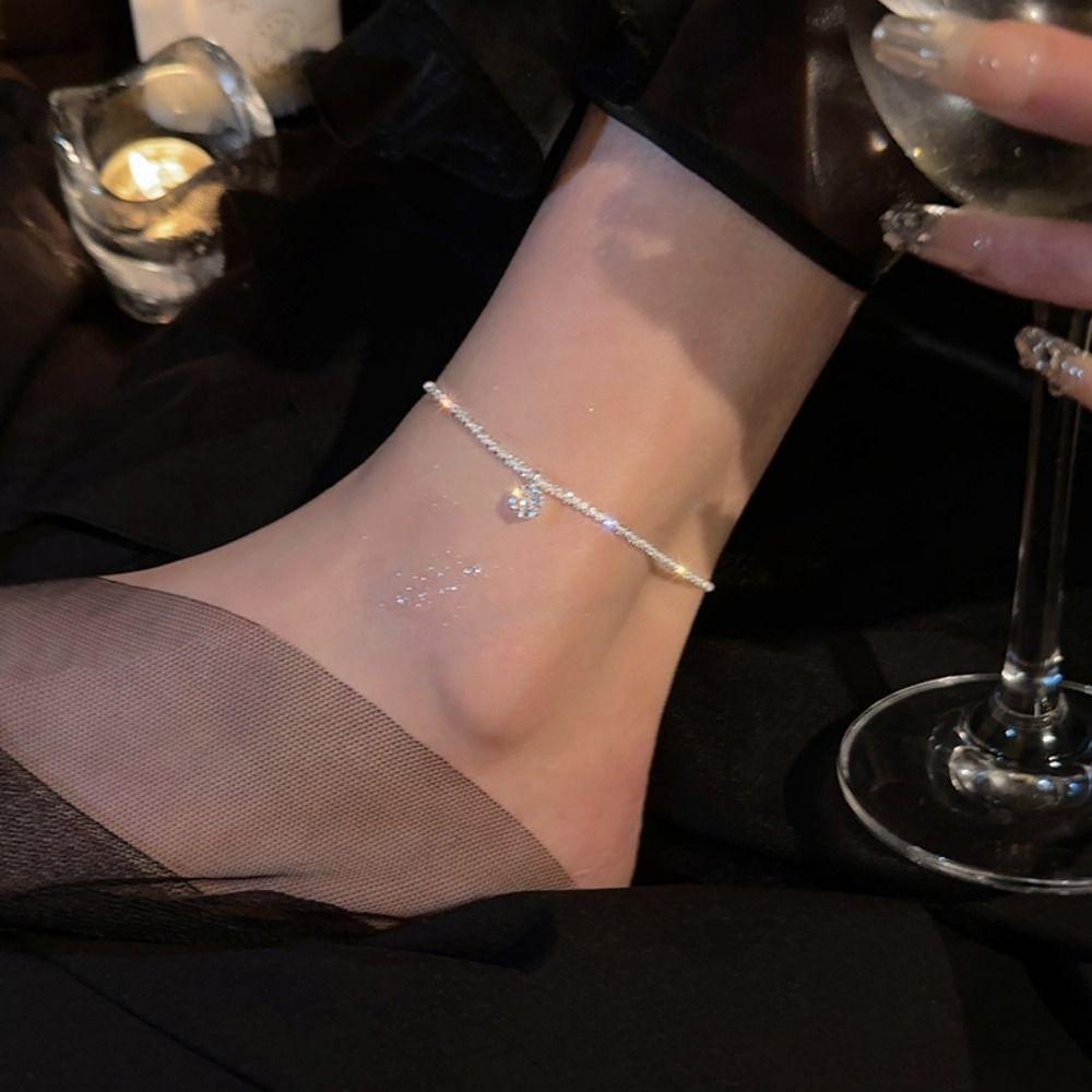 Gracile Sparkling Anklet Bracelet Solid Color Rhinestone Foot Chain Trendy Women Anklet Chain  Lady