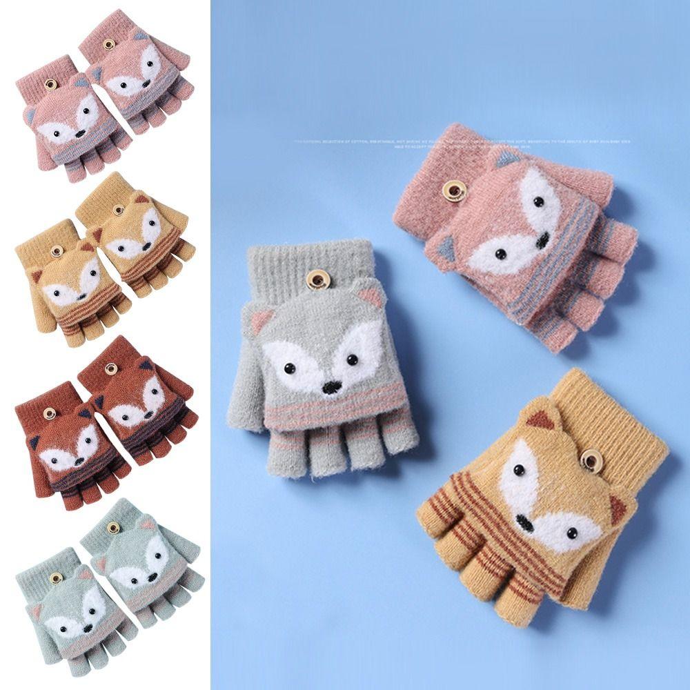 Finger Cute Autumn Winter Warm Gloves Children Mittens Knitted Gloves Flip Fingerless Gloves