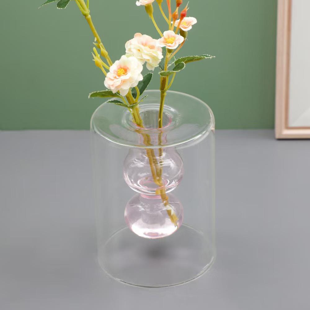 Minimalism Double-layer Flower Vase Creative Aromatherapy Diffuser Bottle Colored Glass Vase Gift