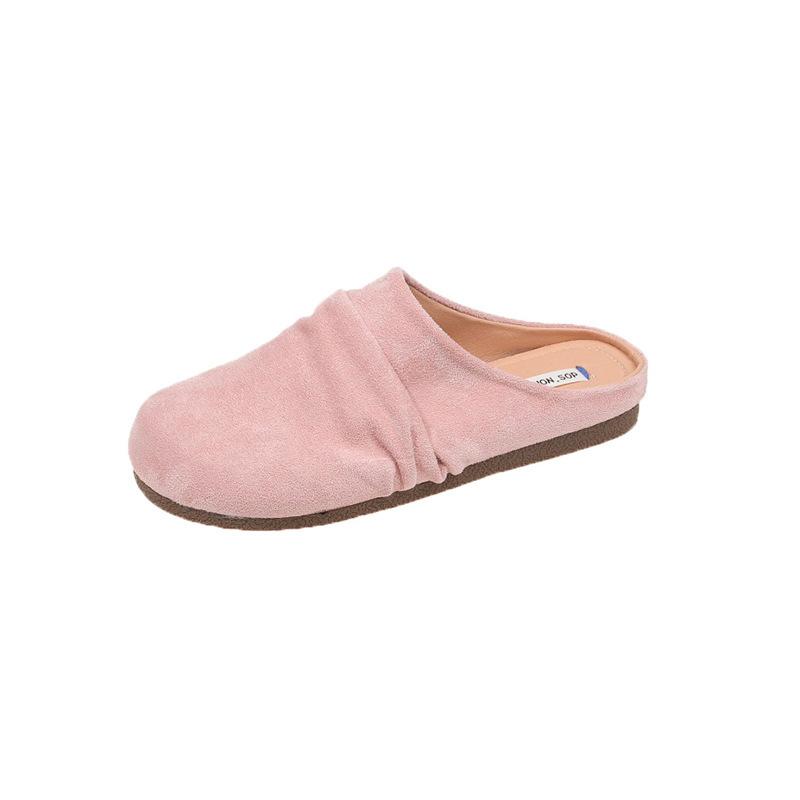 Ретро плиссированные полутапочки баотоу женская верхняя одежда 2025 новые ленивые туфли muller с одной педалью