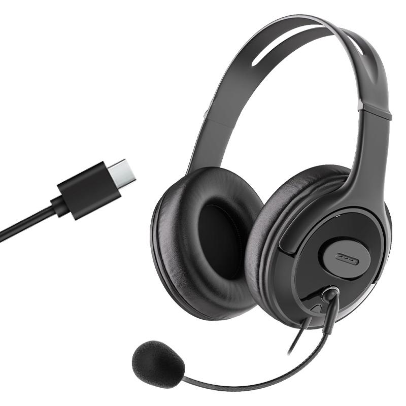 OMFOX KTC108T Business Office binaural head-mounted Call center Headset with Type-c plug & ENC Call noise reduction for Teams