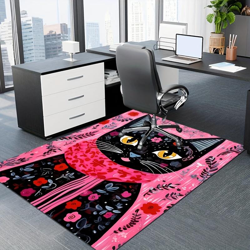 Black Cat Floral Print Door Mat, Non-Slip Polyester Entrance Carpet for Home Office Decor Floor Protector