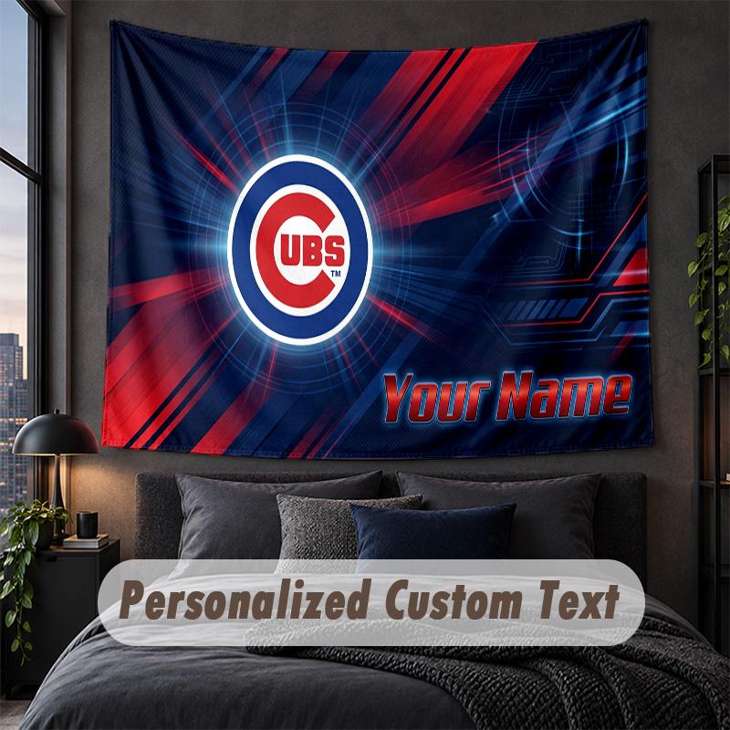 Custom Name Text Tapestry,Chicago Cubs Decorative Wall Hanging, Background Tapestry For Home Bedroom