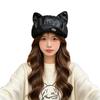 Новый милый кожаный берет с кошачьими ушками, детская восьмиугольная шляпа, мультяшное милое лицо, маленькая коричневая кепка газетчика