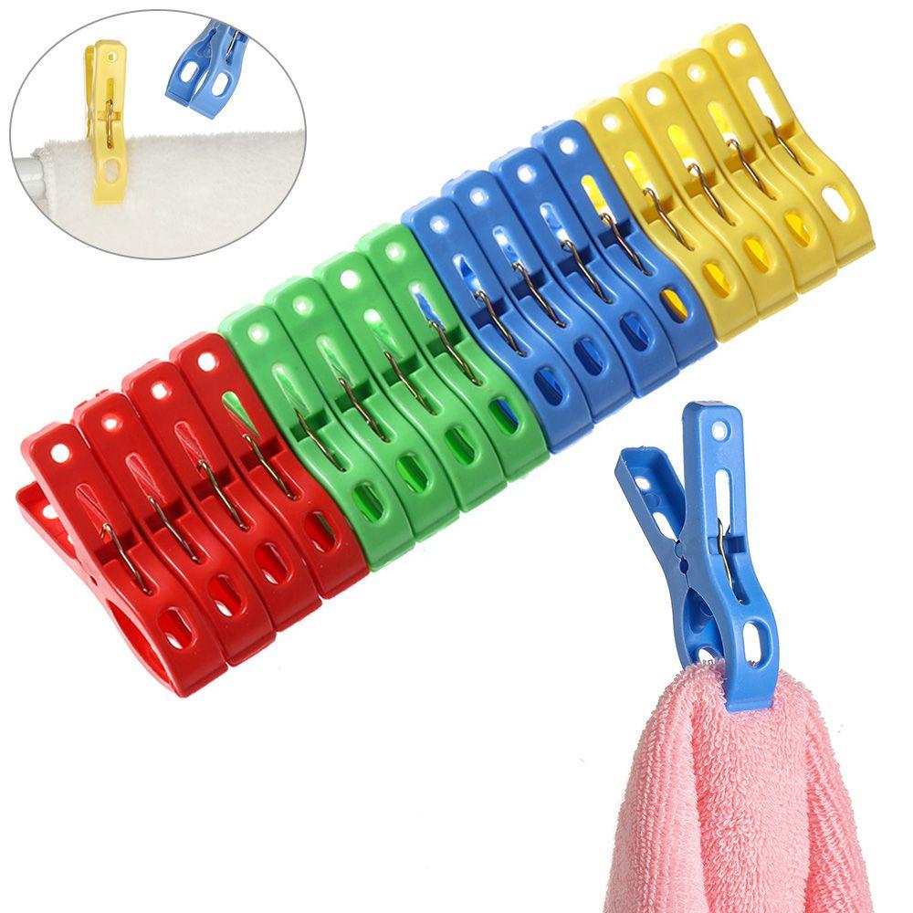 16Pcs Plastic Kitchen Laundry Clothes Racks Hanging Pegs Hangers Clips Clothespins
