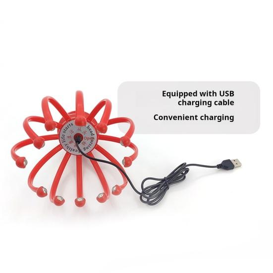 Массажер для головы Octopus с 12 клешнями, 2 режима массажа, эргономичный дизайн, USB-зарядка, беспроводное устройство для массажа кожи головы