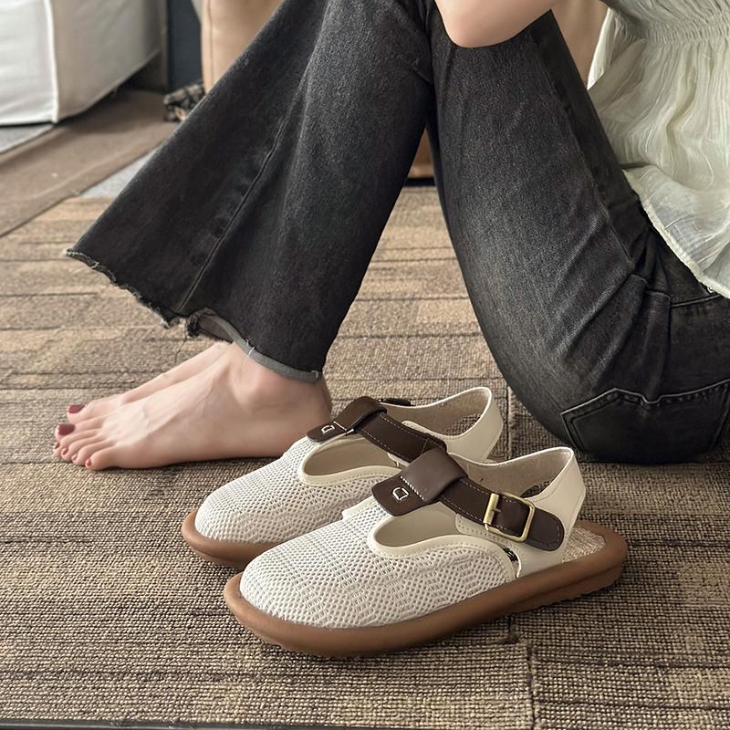 2024 Новый летний стиль, модные и универсальные, на мягкой подошве, удобные и дышащие, модные сетчатые сандалии с загнутым носком для женщин