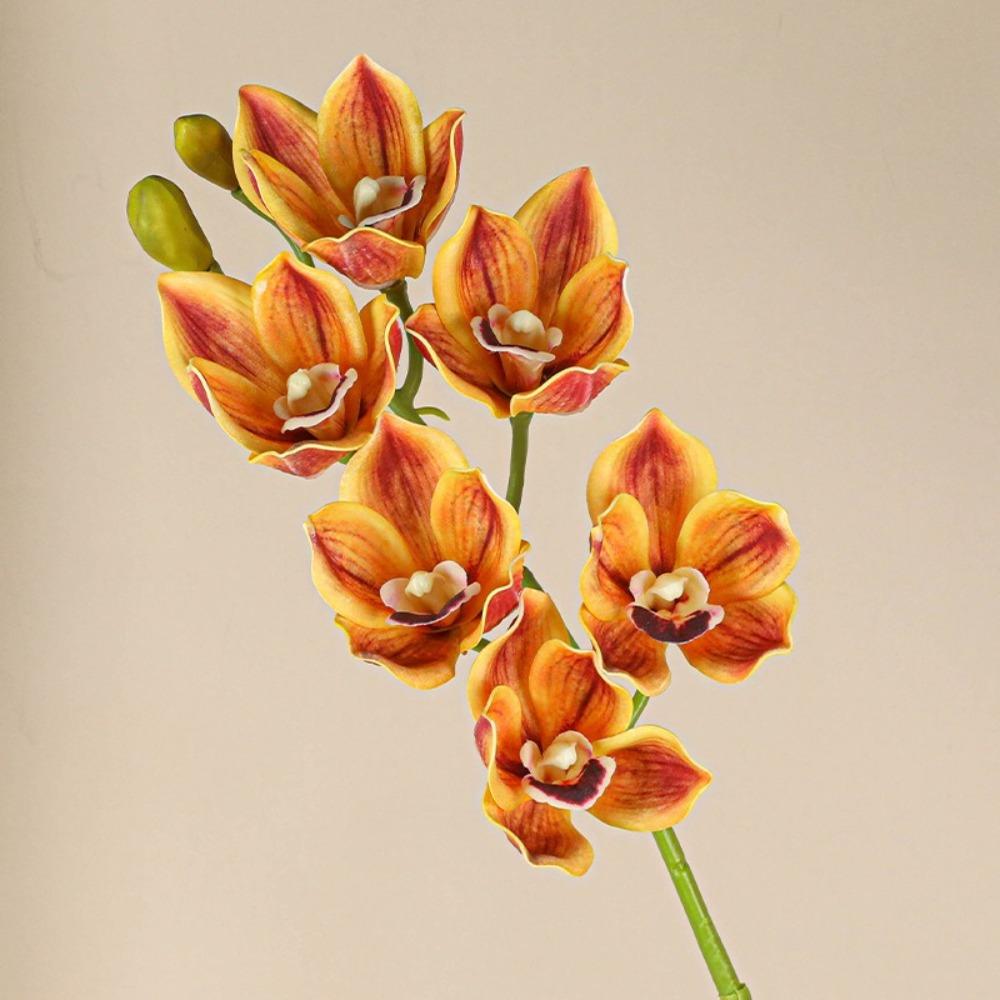 6 Heads Cymbidium Flower Branch Vivid Colors Simulation Phalaenopsis Fake Flowers Wedding Ceremony