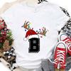 Casual Womens Tshirt with AZ Christmas Alphabet Print Santa Holiday Graphic Perfect for Xmas Party Parties and Casual Wear