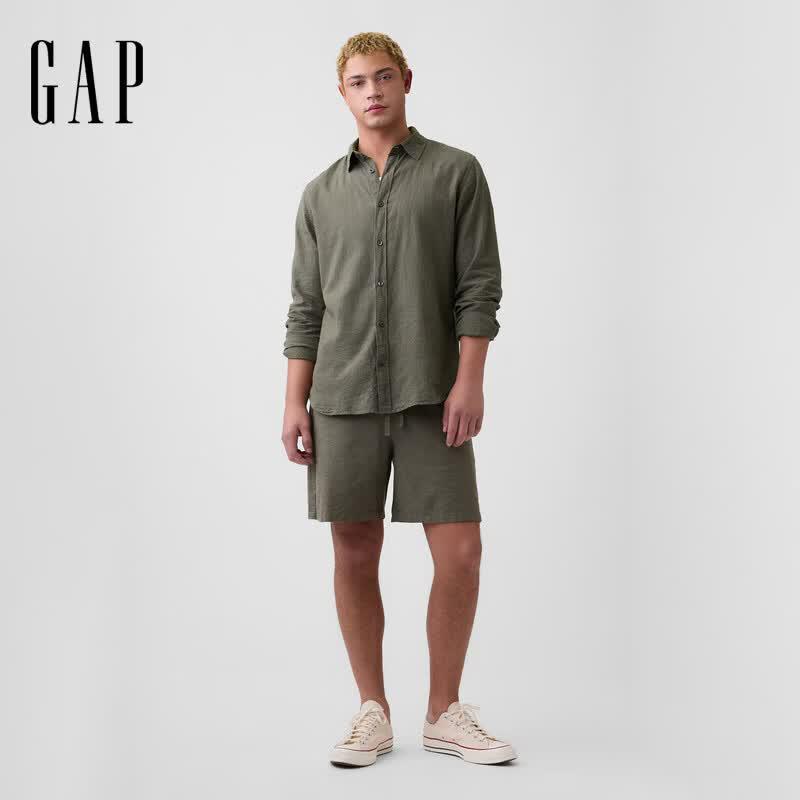 Gap Унисекс рубашка с длинным рукавом из смесовой льняной ткани