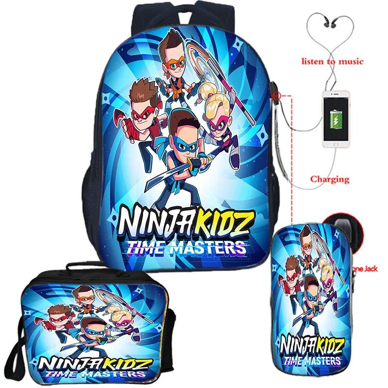 Мальчики Девочки Рюкзак NINJA KIDZ Школьный USB Сумка для книг Рюкзак Ninja Kidz Сумка через плечо Пенал Набор из 3 предметов Школьные сумки Лучший подарок