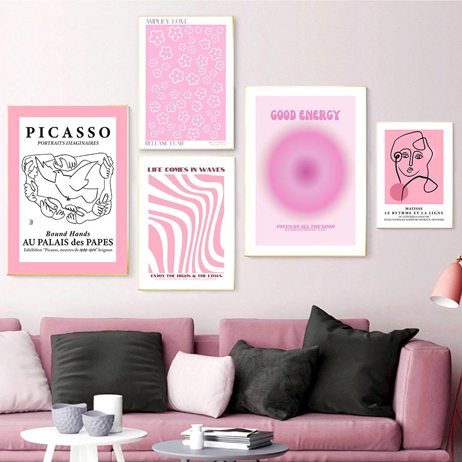 Розовая хорошая энергия Пикассо Матисс Кривая абстрактная настенная живопись на холсте постеры и принты настенные панно для декора гостиной