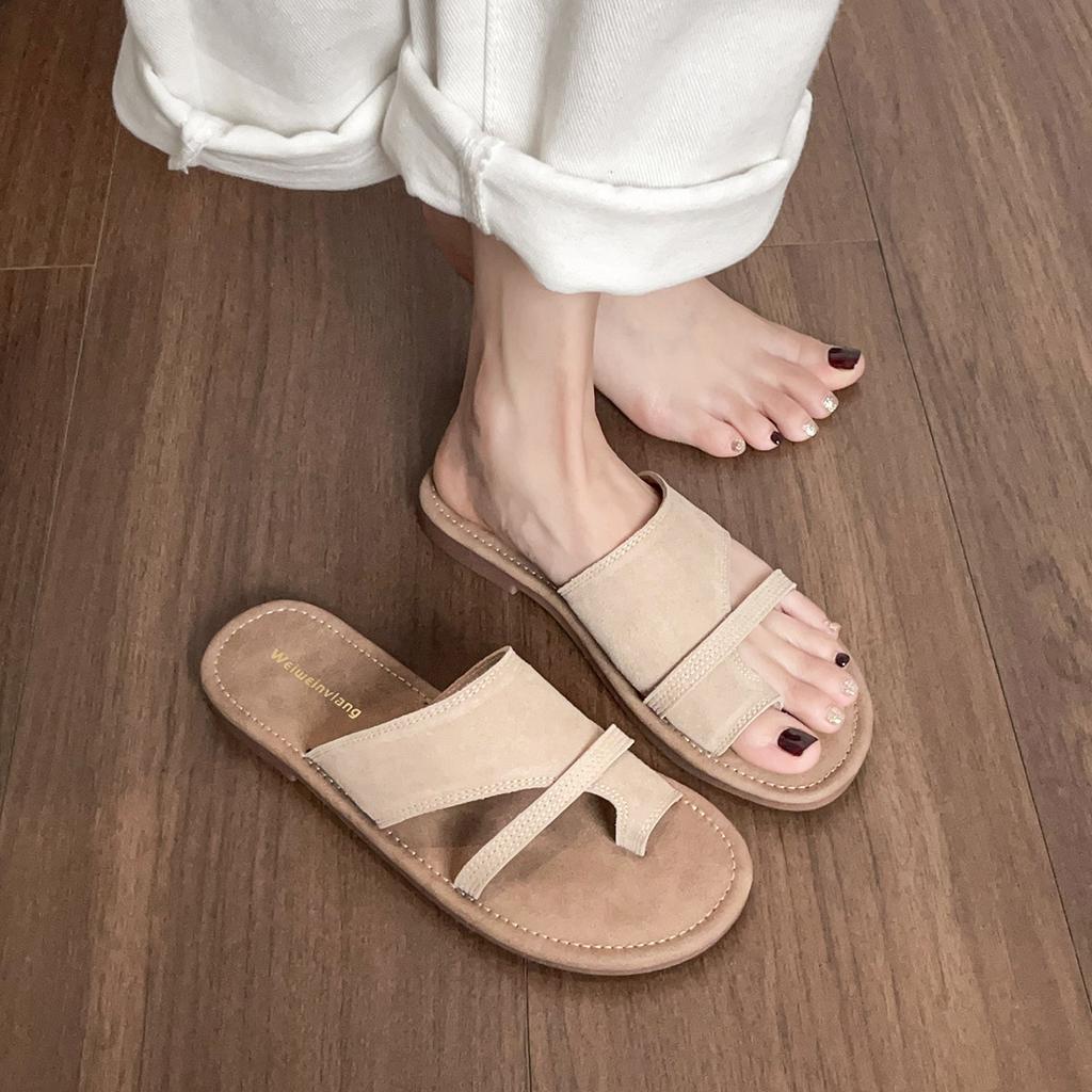 Weiwei Girl 722-1 Leather Toe Slippers Women's Summer Wear Flat Bottom with Skirt Beach Cool Slippers