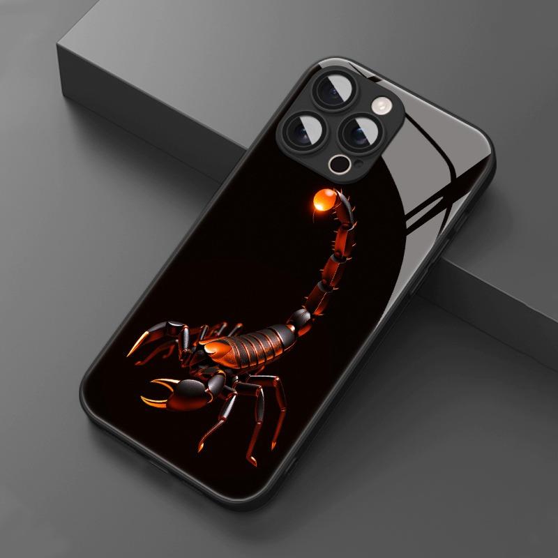 Крутой Черный Чехол из Закаленного Стекла со Скорпионом для iPhone 11 12 13 14 15 16 17 Pro Max 17 Air 7 Plus XS X XR Ударопрочный Чехол