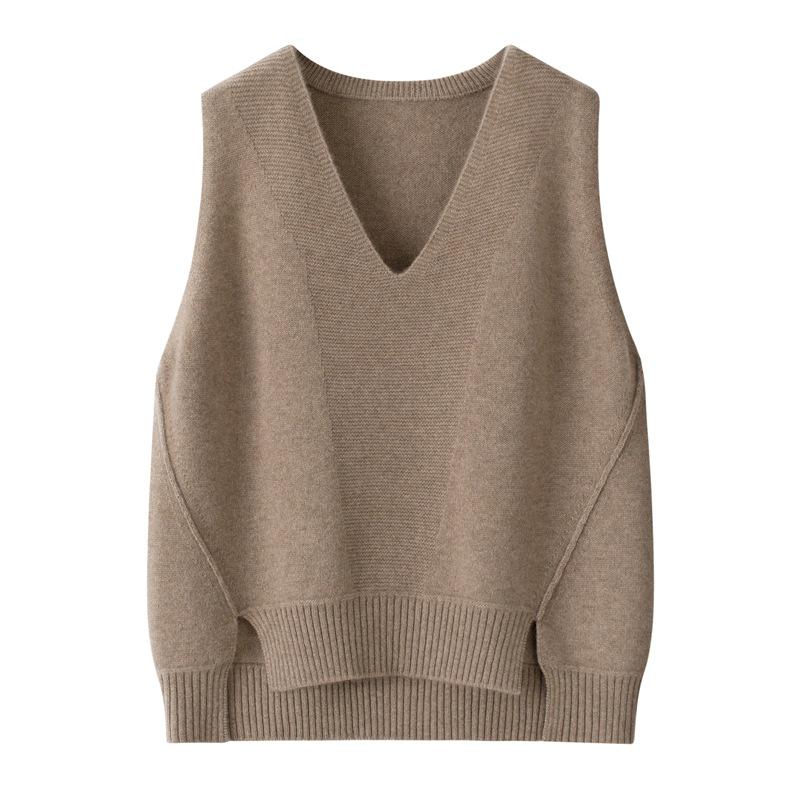100% Pure Cashmere Women's Sleeveless V-Neck Cardigan, Inner Mongolia Wool Knit Vest