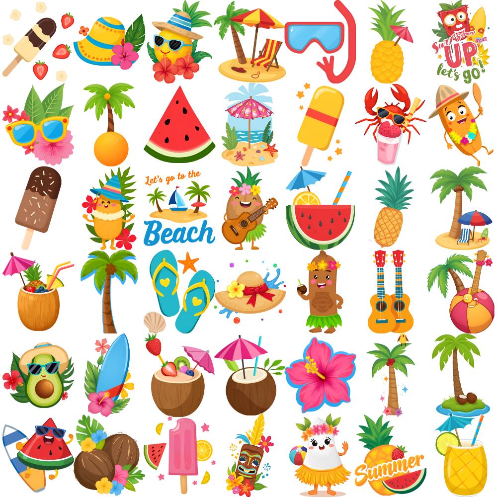54pcs Temporary Tattoo Waterproof Long-lasting Body Stickers Summer Hat Beach Ball Sunglasses For Children Shoulders Boys