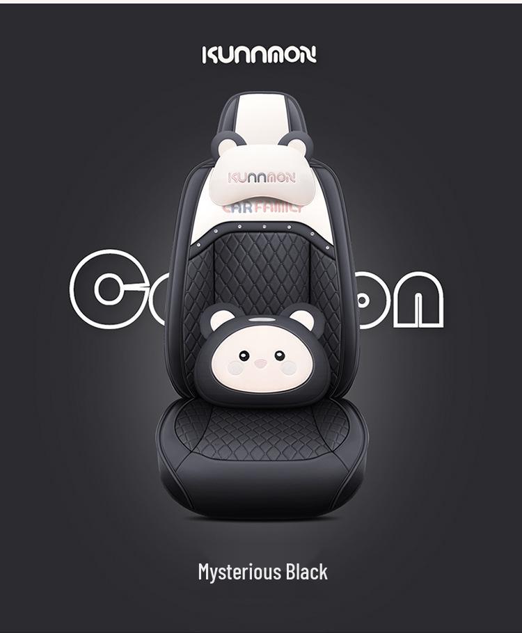 Universal Cartoon Car Seat Cover – Cute, Full-Surround Cushion for Small Cars, Fits 5-Seat Models, All-Season Use.