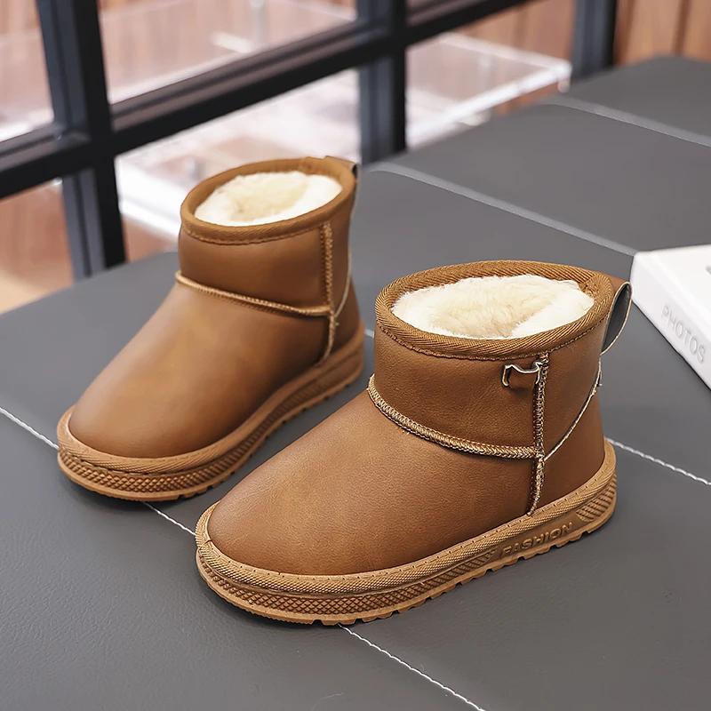 Children Short Boots Solid Color Versatile Boys Girls Warm Boots with Thick Fur 2024 New Fashion Snow Boots Soft Sole Non-slip