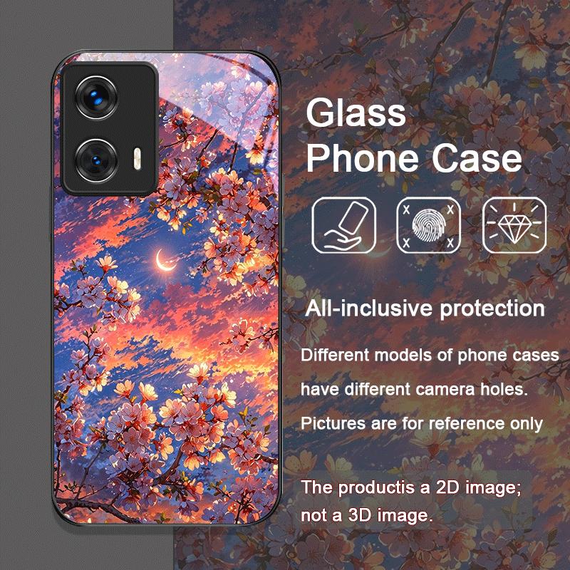 Чехол из закаленного стекла с узором «Лунное цветение вишни» для Motorola Moto G85 G84 G75 Edge 50 Fusion 40 Neo 30 Pro