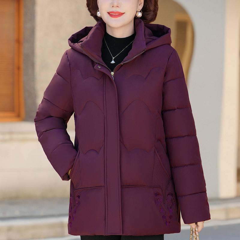 Plus Size XL-5XL Middle Age Woman Coats Winter Short Parkas Hooded Embroidery Casual Thick Warm Outerwears Women's Jackets