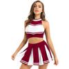 Women Cheer Leader Costume Uniform Cheerleading Adult Cosplay Outfit Crop Top with Pleated Mini Skirt