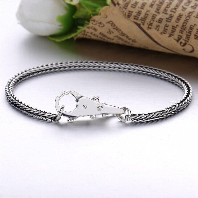 Настоящее серебро 925 пробы, серый браслет в винтажном стиле для унисекс, европейские популярные ювелирные изделия DIY, браслет с пряжкой сливового цвета