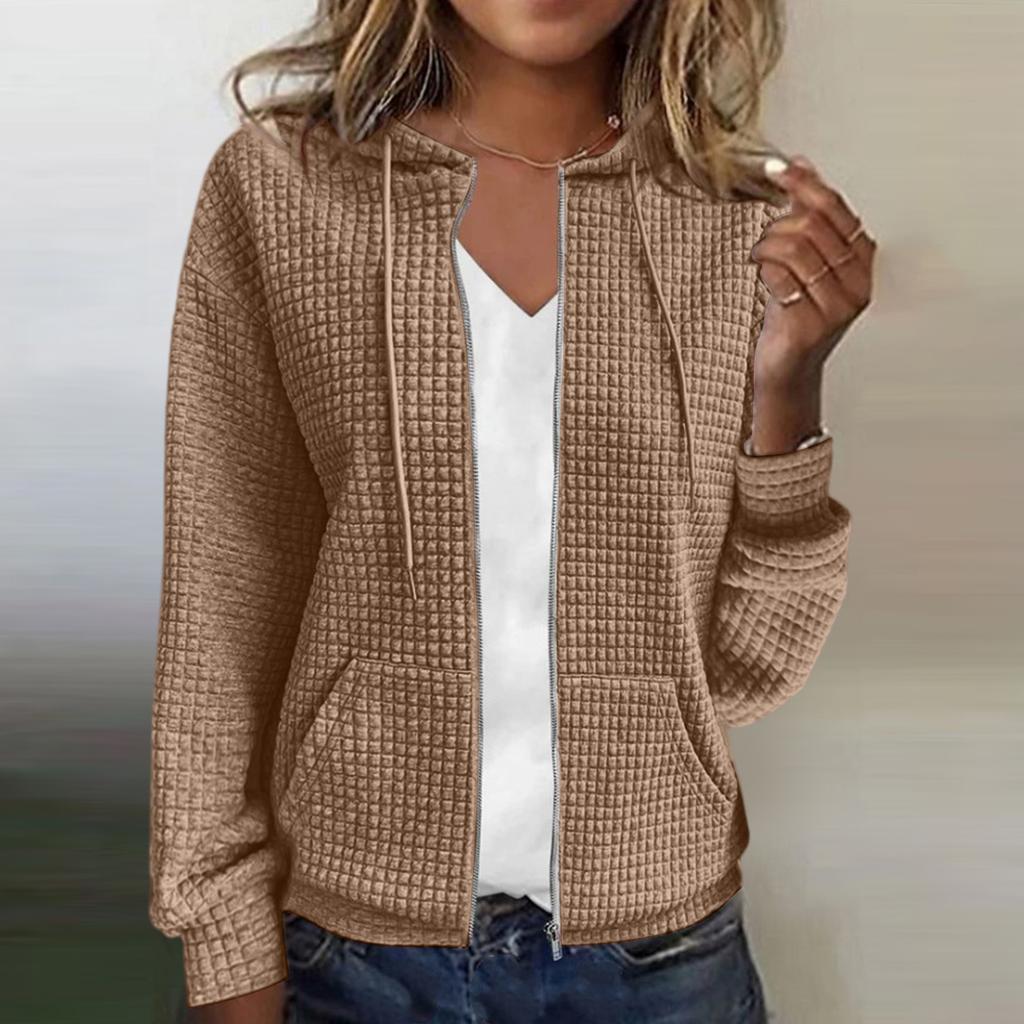 Женский однотонный кардиган на молнии с капюшоном, толстовка с длинным рукавом, куртка
