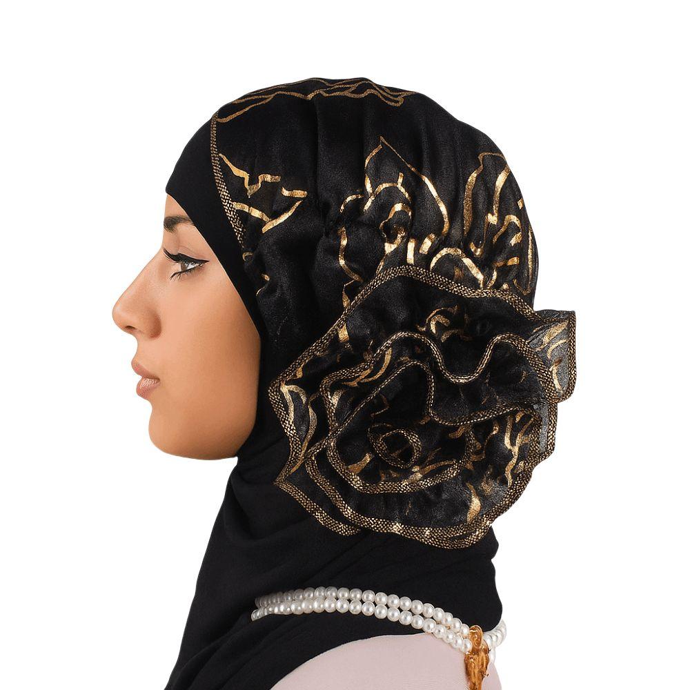 Bronzing Flower Women's Hat Elastic Casual Hair Bonnets African Turban Caps Four Seasons