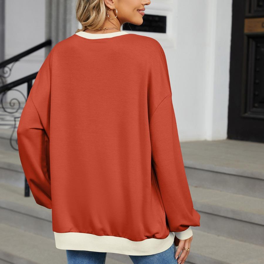 Осенне-зимние пуловеры и длинные рукава женские контрастные цвета с круглым вырезом свободная толстовка больших размеров
