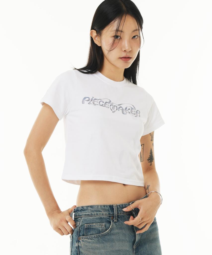 PEACE MAKER Ethnic Melt Crop Tee (White)