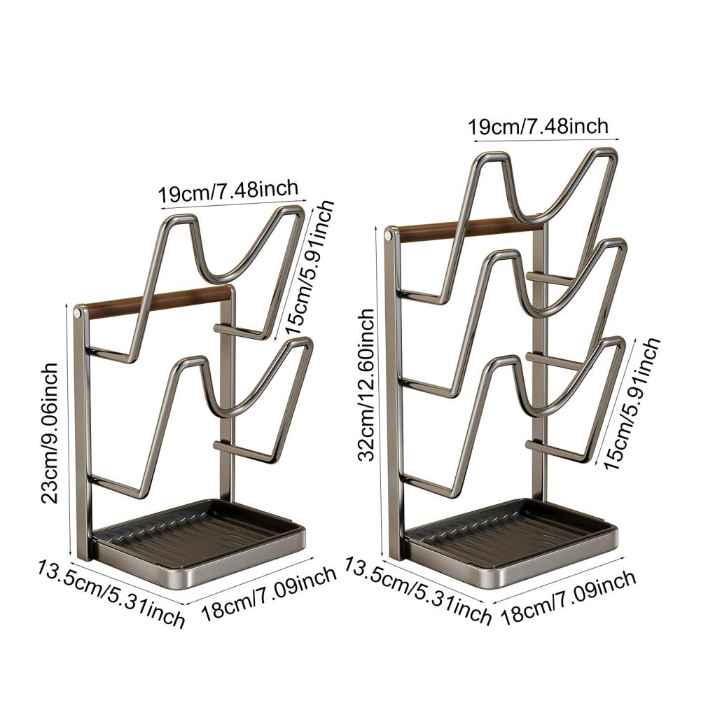 Подставка для хранения крышек кухонных кастрюль, держатель для крышек кастрюль из углеродистой стали во время приготовления, подставка для крышек кастрюль с подставкой для ложки, съемный поддон для сбора капель
