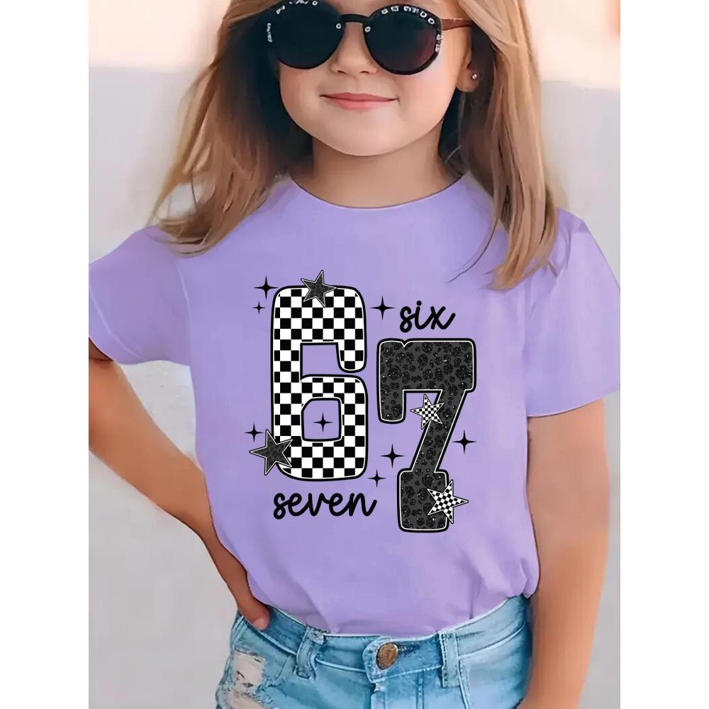 Детская футболка с принтом 6 7 лет, с коротким рукавом, круглым вырезом, повседневный топ, футболки, летняя, удобная, модная одежда для девочек и мальчиков
