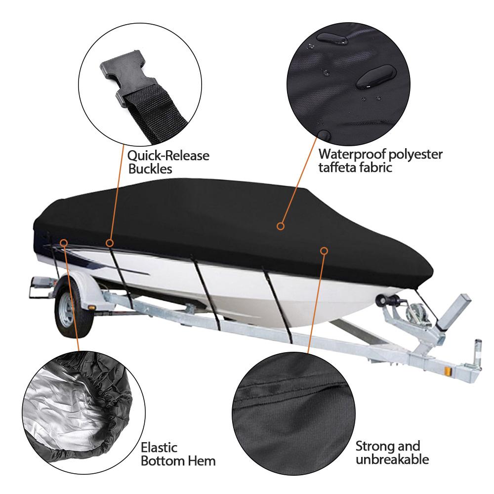 Чехол для яхты 190T, защита от ультрафиолета, водонепроницаемый, защита от непогоды, для тяжелых условий эксплуатации, для морской рыбалки, скоростной катер 14–22 фута, черный