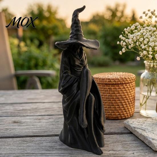 Faceless Wizard Home Decor 3D Printed Witch Figurine, Gothic Sculpture, Creative Matte Black Sculpture Desktop Ornament for Halloween Decoration